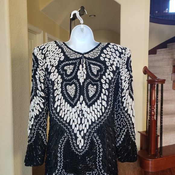 Gold Star VTG Beaded Statement Pure Silk Dress - Picture 8 of 15